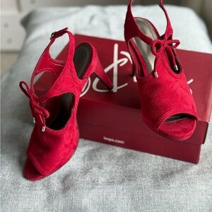 Impo Red Lace-Up Heeled Sandals